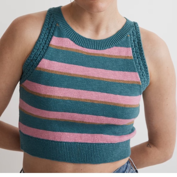 Madewell 
Crochet-Trim Crop Sweater Tank in Stripe - Picture 5 of 9